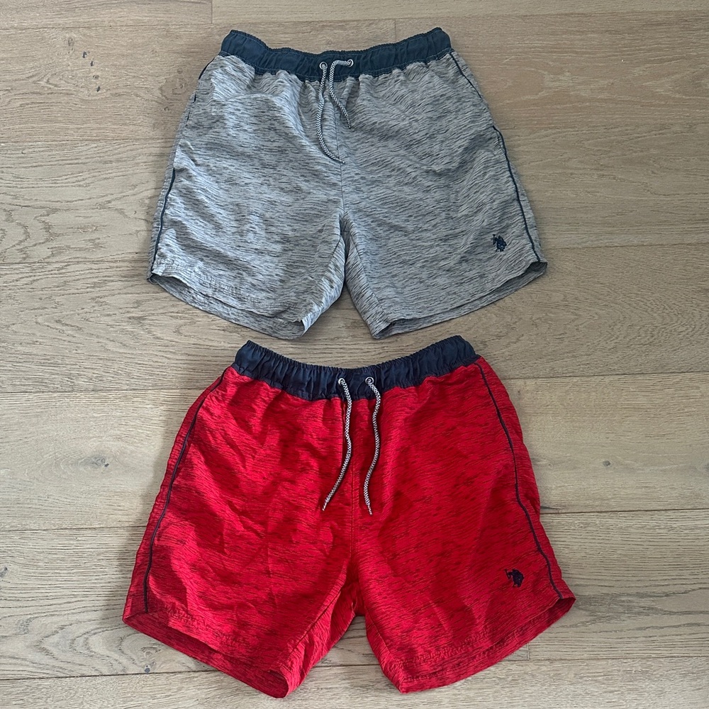 Pair of U.S. Polo Assn. Gray and Red Swim Trunks- Small